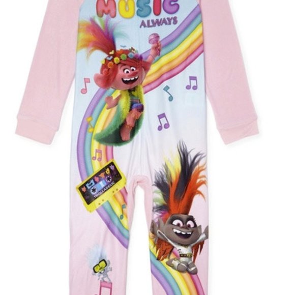 NWT trolls 4 5 MUSIC ALWAY rainbow sleeper pajamas - Picture 1 of 8